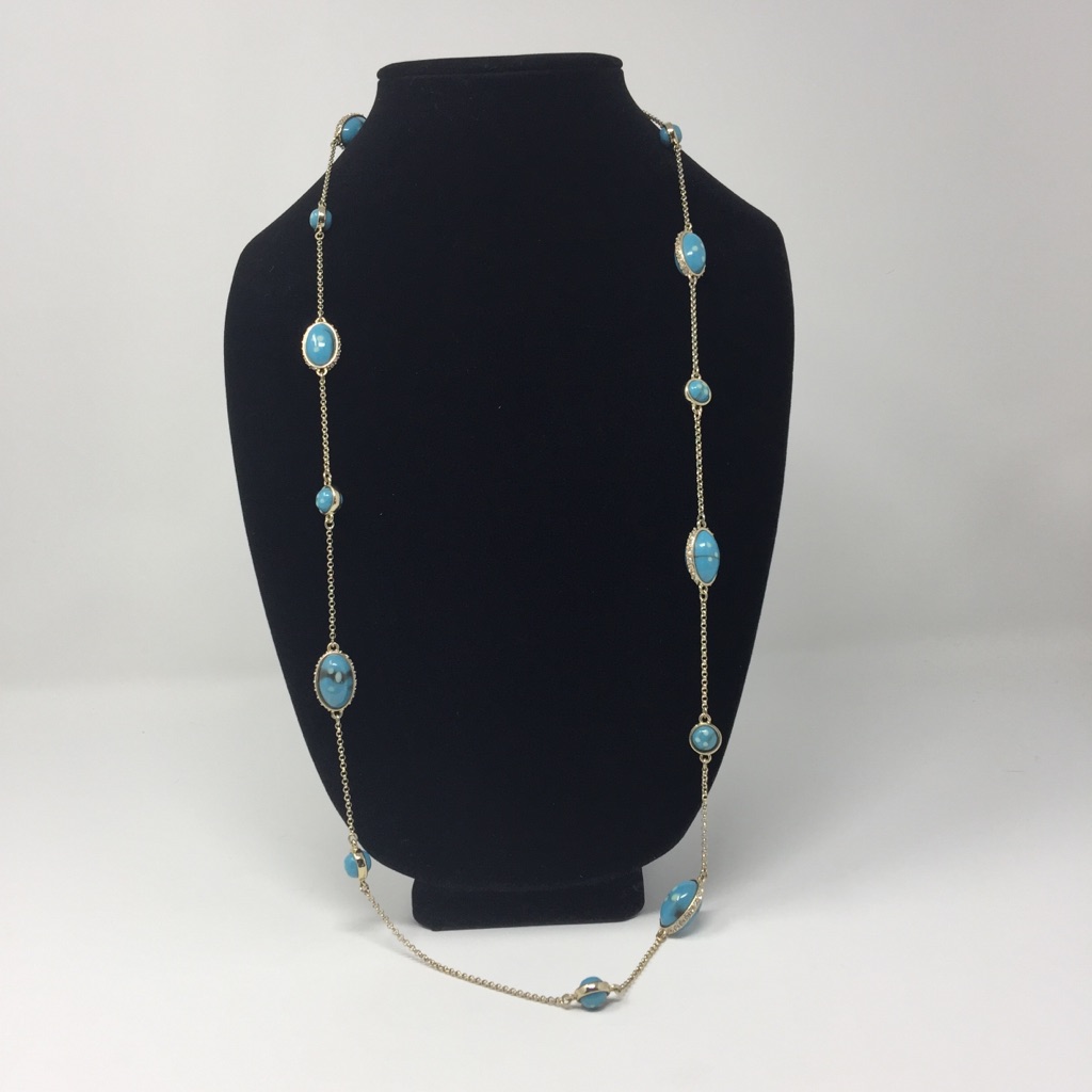 Ann Taylor Gold Necklace Blue Stones With Dots 21$